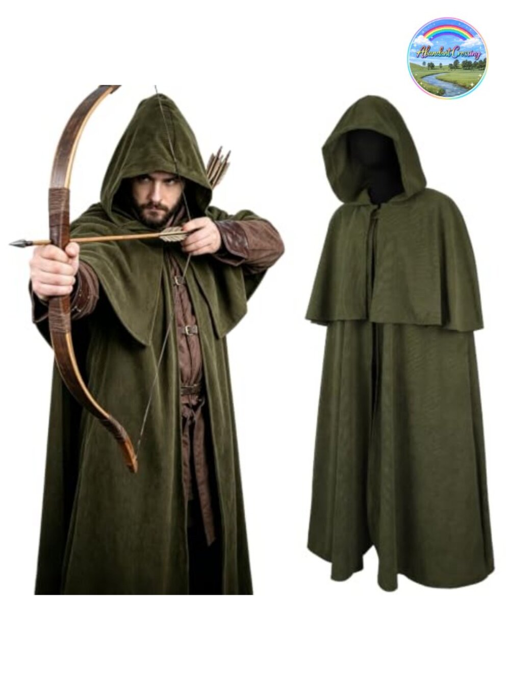 Medieval Corduroy Hooded Cloak Adjustable Brooch Renaissance Costume Cape
